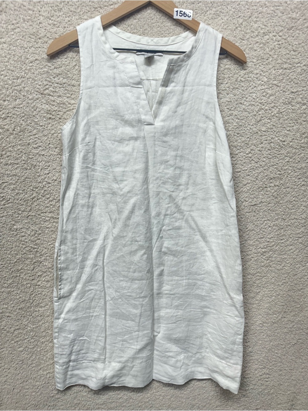 Tommy Bahama White Linen Dress Size Small Sleeveless V Neck Relaxed Shift Dress